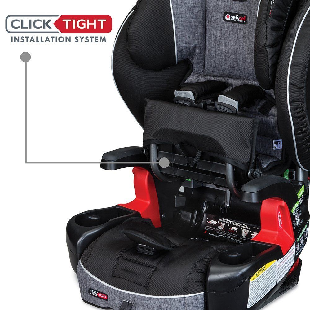 Britax Frontier and Pioneer comparison showing harness-to-booster convertible design