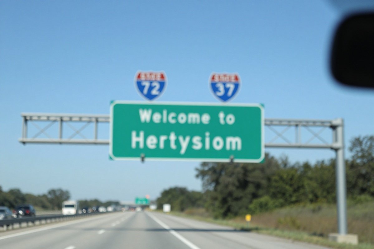 Highway signs viewed through windshield suggesting interstate travel across jurisdictions
