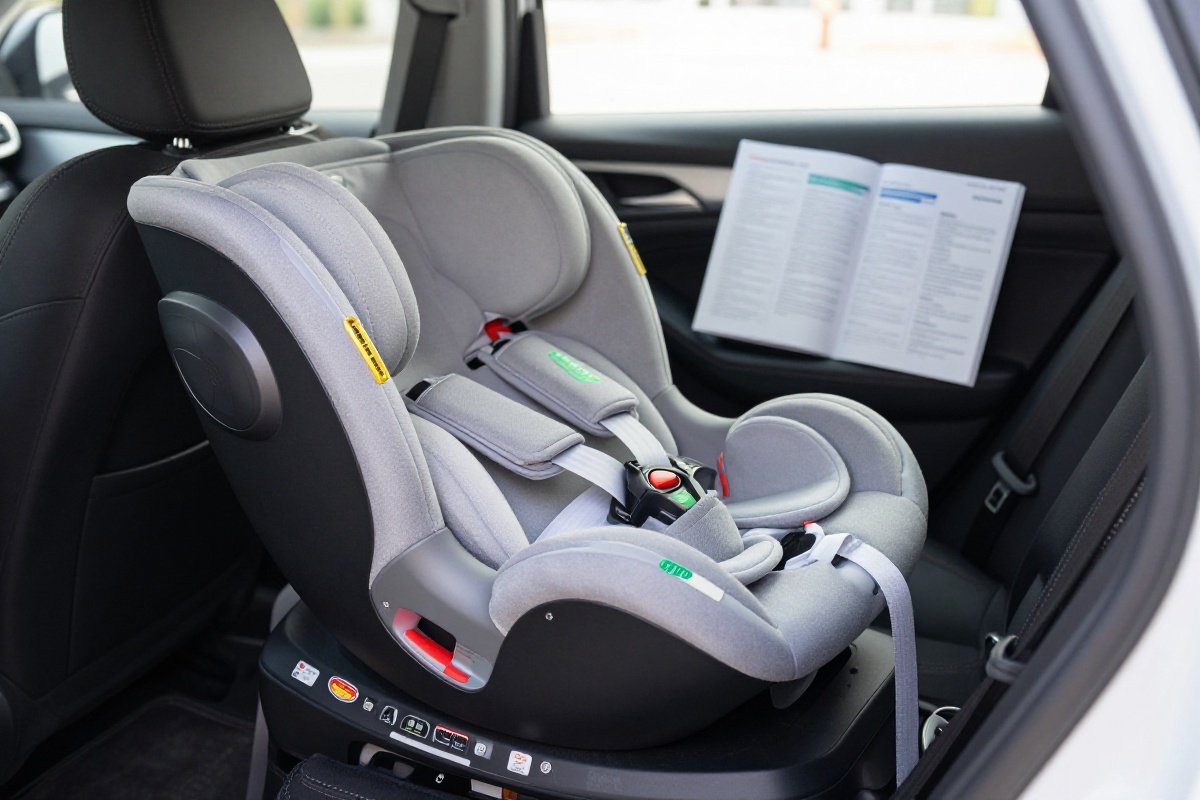 Infant car seat base installed with empty carrier ready for newborn arrival