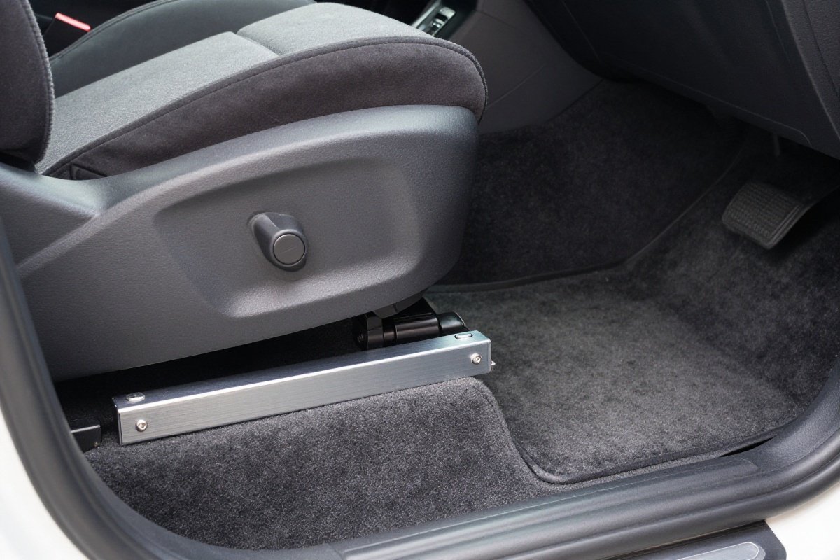 Car seat base with deployed load leg extending to vehicle floor for stability