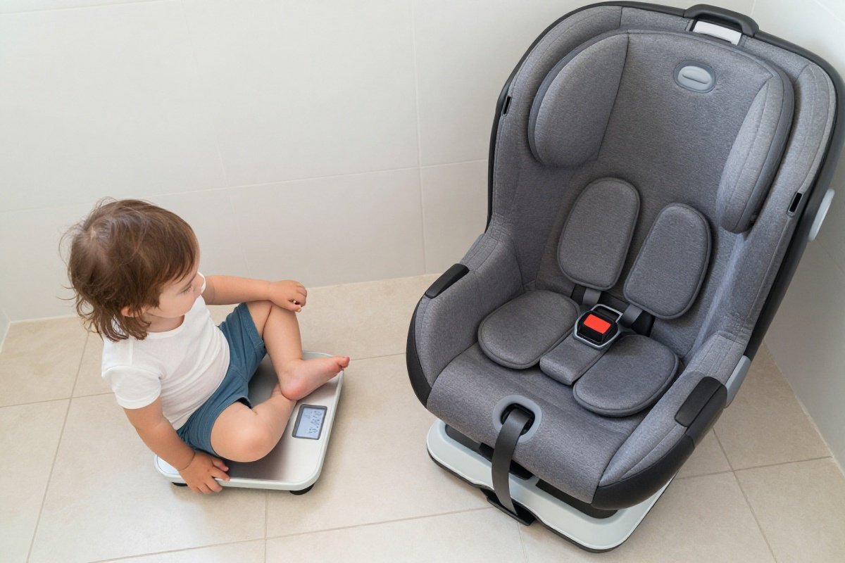 Bathroom scale next to car seat for determining combined LATCH weight limit
