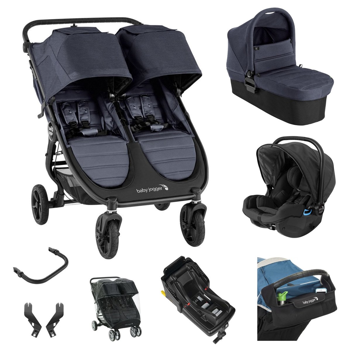 Baby Jogger City Mini GT2 Double all-terrain side-by-side stroller in jet black