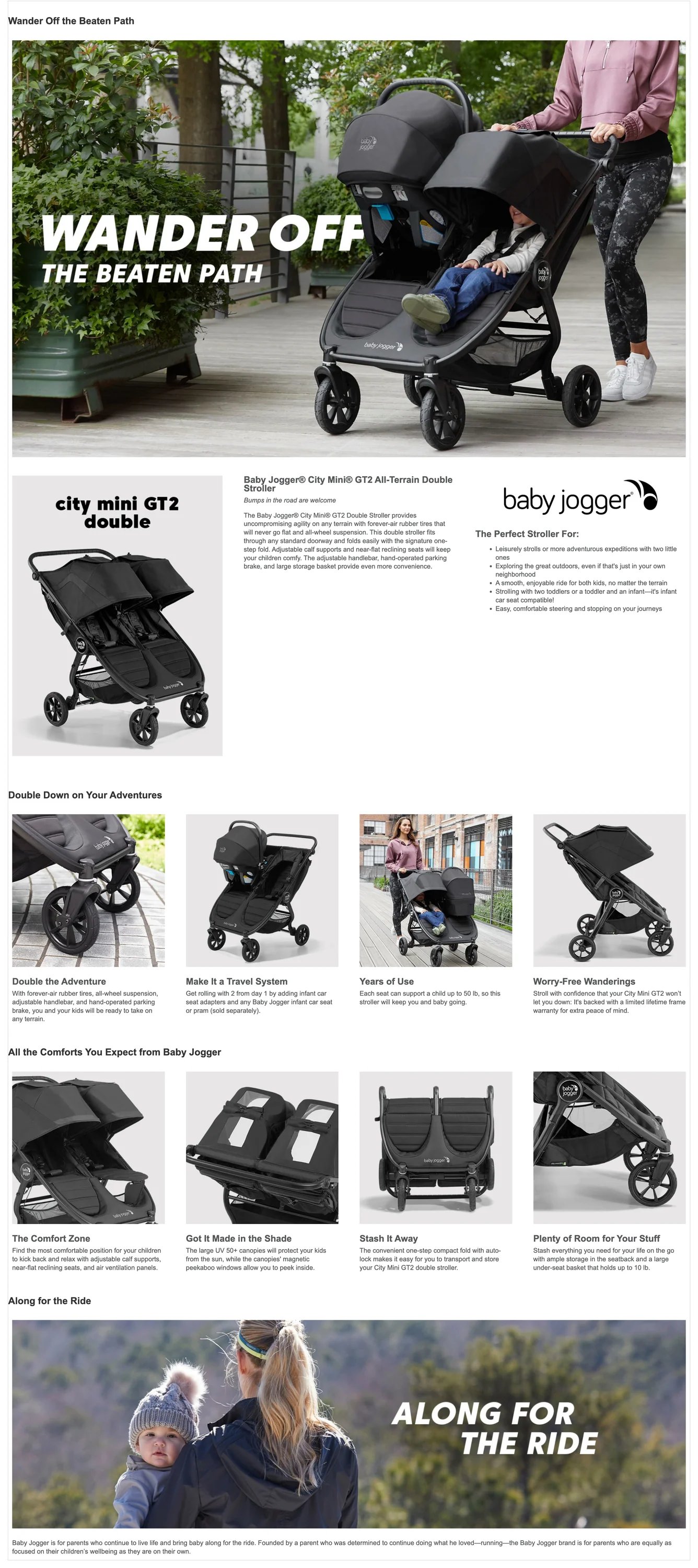Baby Jogger City Mini GT2 Double all-terrain side-by-side stroller in jet black