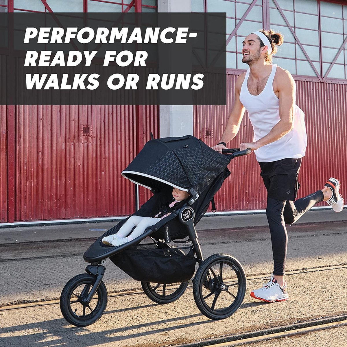 Baby Jogger Summit X3 jogging stroller in black and gray