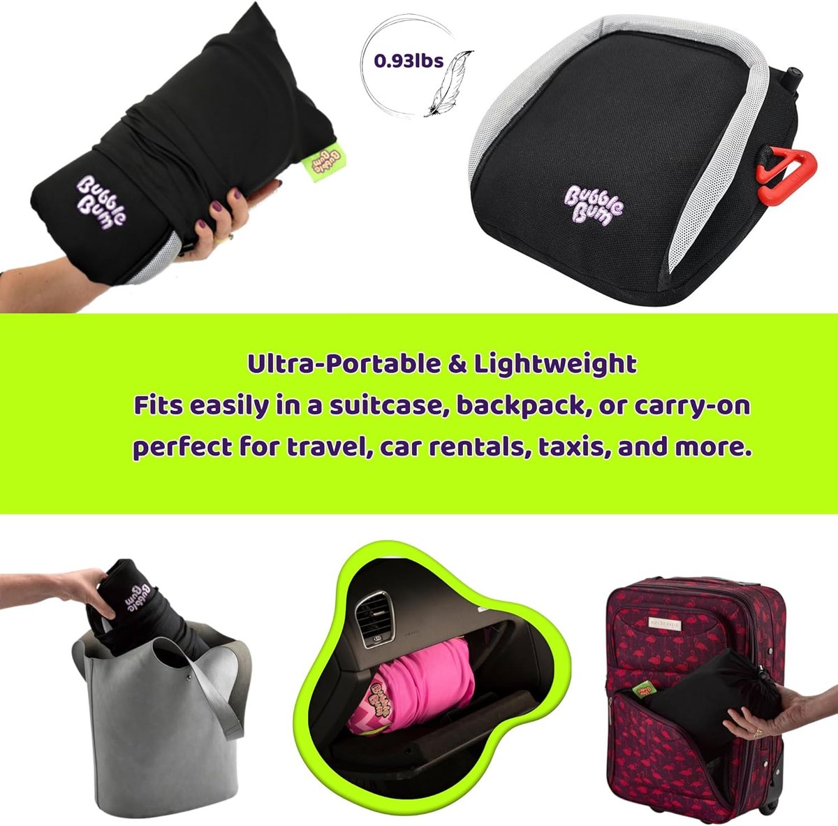 BubbleBum inflatable travel booster seat in pink