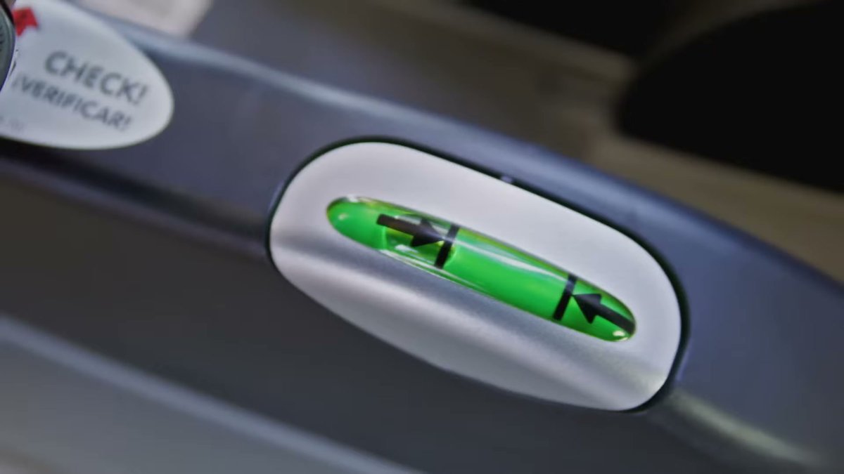 Close-up of the green recline indicator on the Chicco KeyFit 30 car seat base
