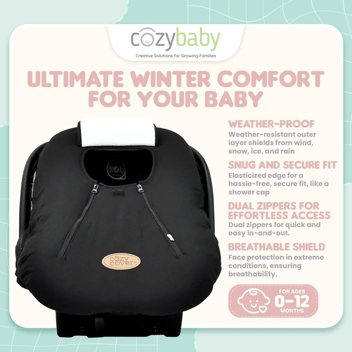 Cozy Cover fleece infant car seat cover in charcoal gray