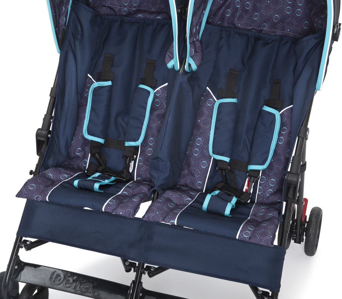 Delta Children LX side-by-side double umbrella stroller in grey