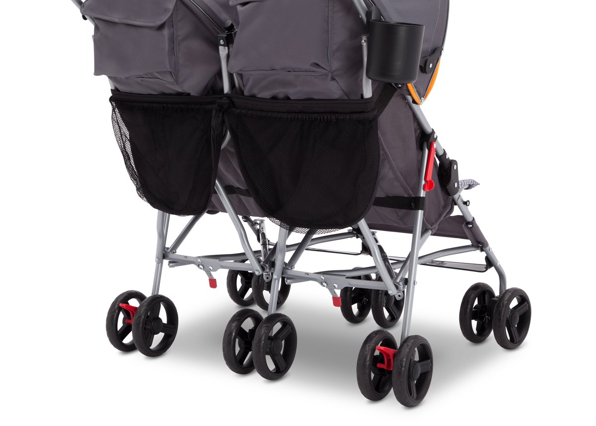 Delta Children LX side-by-side double umbrella stroller in grey