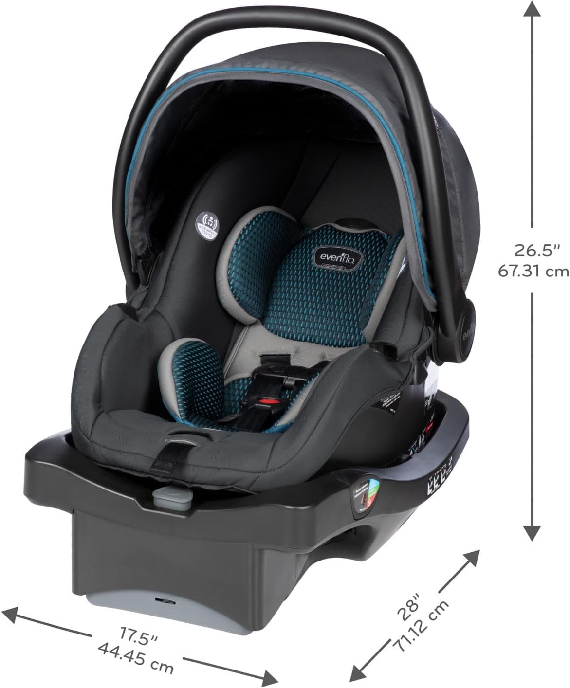 Evenflo LiteMax DLX infant car seat with SafeZone base in Riverstone grey