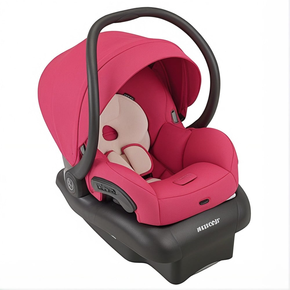 Maxi-Cosi Mico 30 Bright Rose infant car seat with canopy and black base on white background