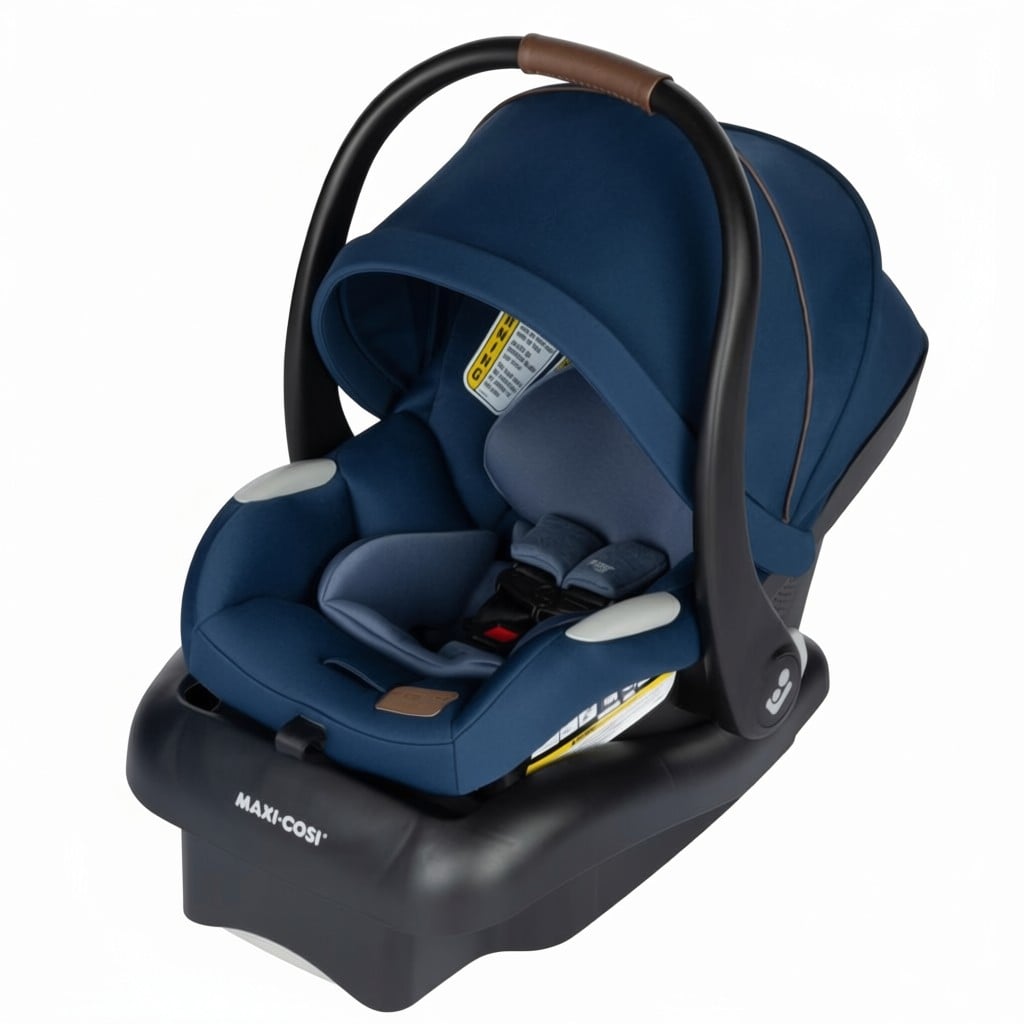 Maxi-Cosi Mico 30 infant car seat in navy blue with canopy and carry handle on black base