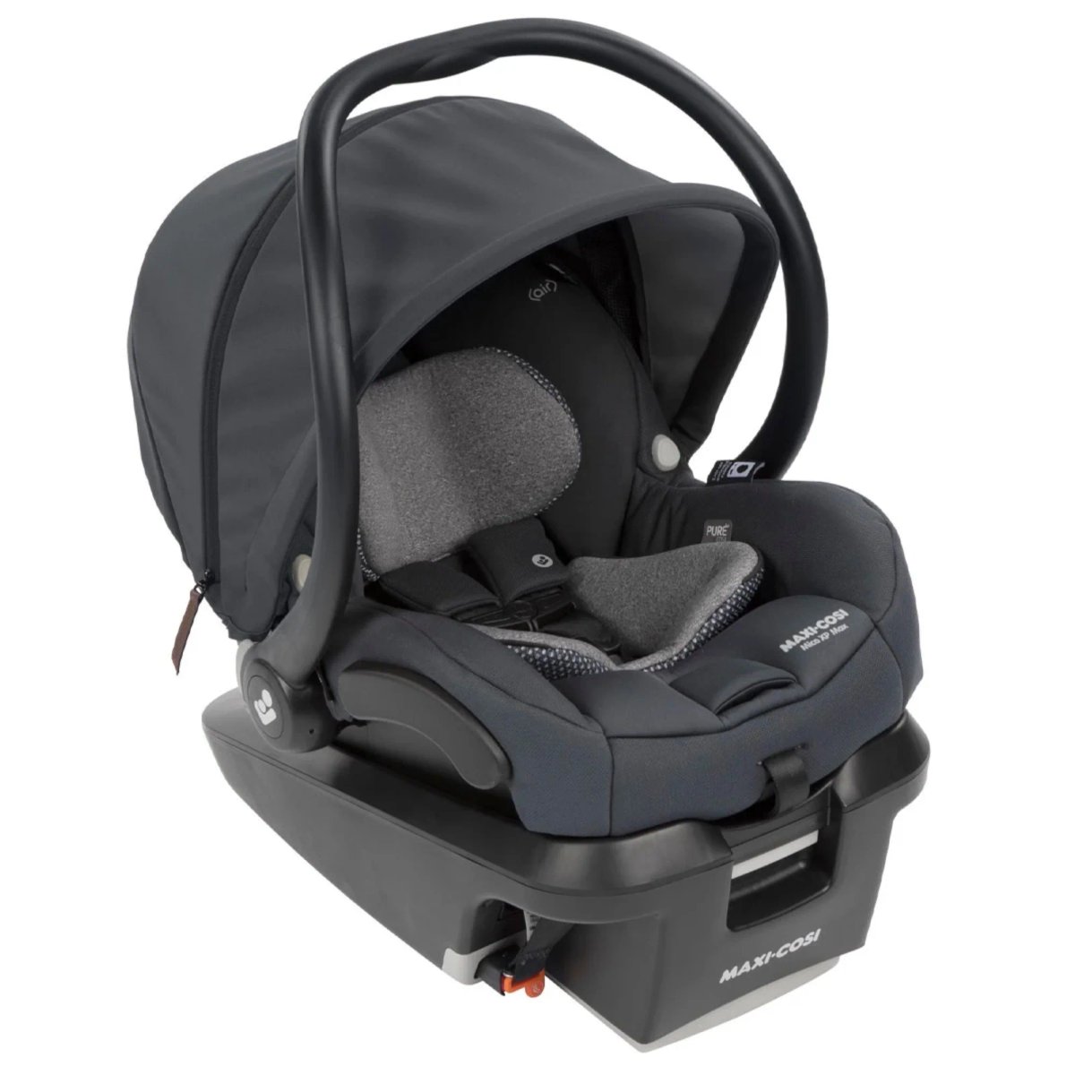 Maxi-Cosi Mico XP infant car seat with canopy and base, shown in studio setting