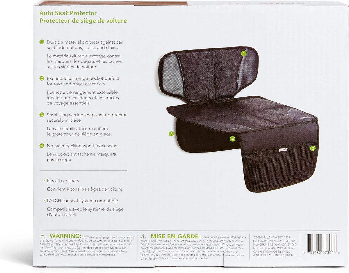 Munchkin auto seat protector with grip technology in black