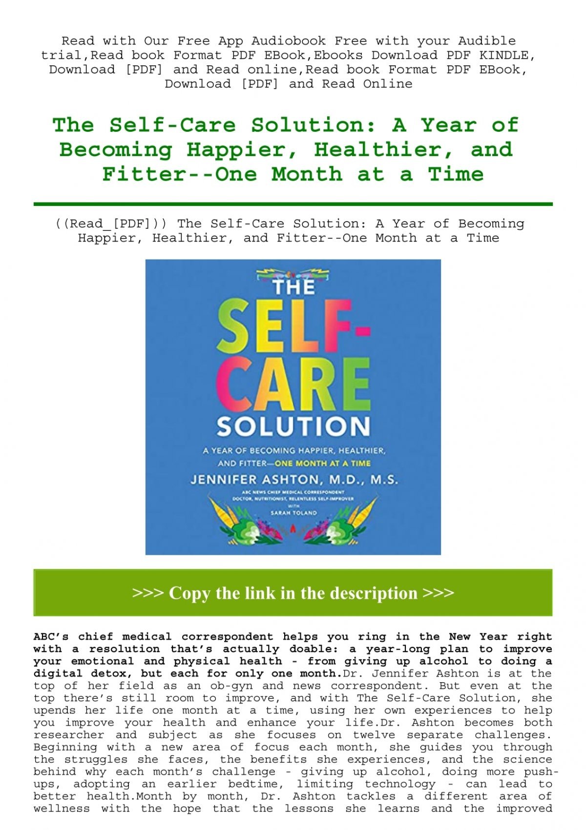 The Self-Care Solution Book cover with colorful title on blue background