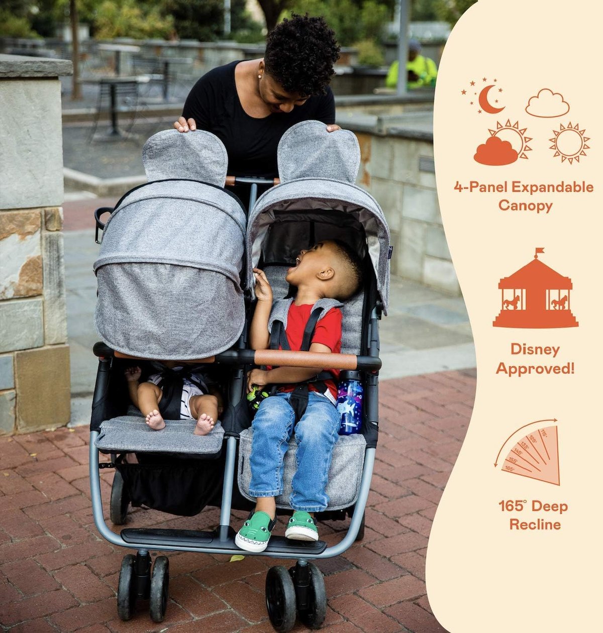 Zoe Twin Plus Luxe double umbrella stroller in black