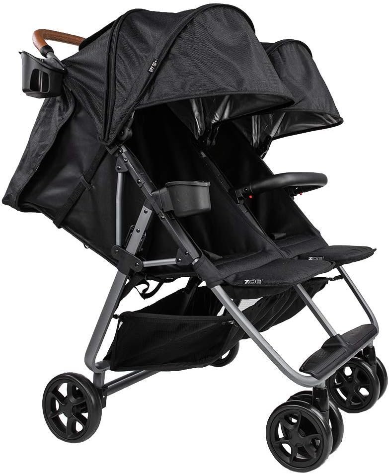 Zoe Twin Plus Luxe double umbrella stroller in black