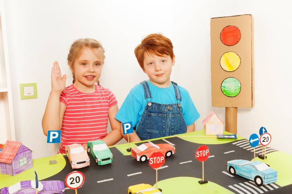 Children playing educational safety games and activities